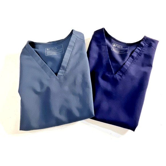 Figs Tops - FIGS 2 Tops Womens XS Blue green Casma 3 Pockets Short Sleeve Technical Comfort